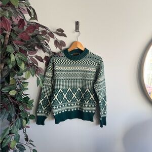 Fair isle lambswool small Green and White Patterned Sweater